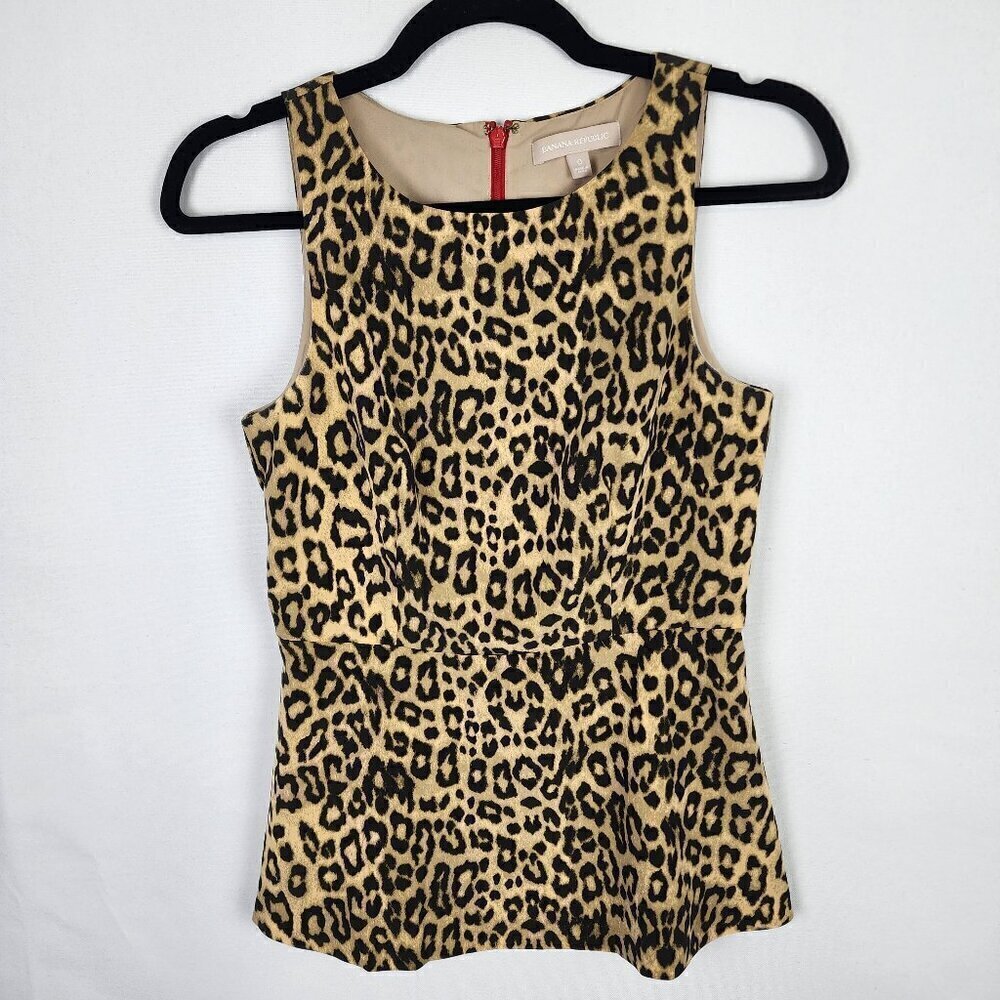 Banana‎ Republic Sleeveless Peplum Animal Print Blouse SIZE 0